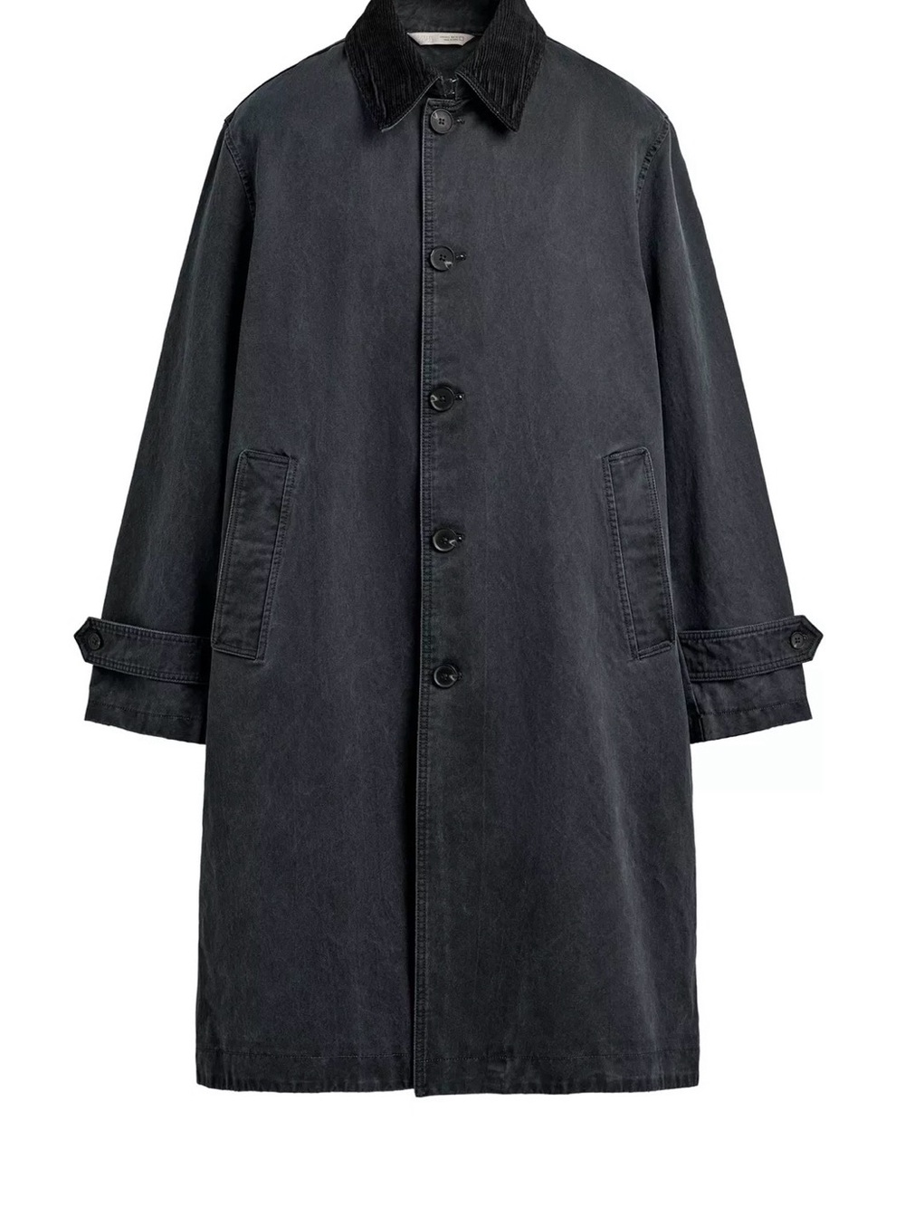 Zara Black Long Trench Coat with Corduroy Collar